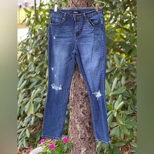 d. jeans Dark Blue Distressed Straight Leg Jeans